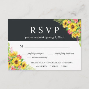 Sunflower Wedding RSVP Card with Dinner Choice