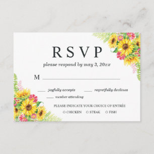 Sunflower Wedding RSVP Card with Dinner Choice
