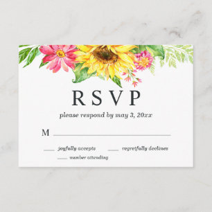 Sunflower Wedding RSVP Card with Number Attending