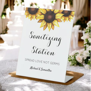 Sunflower Wedding Sanitising Station Pedestal Sign