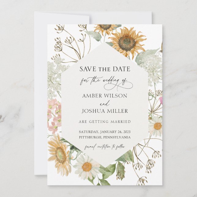 Sunflower Wedding Save the Date Invitation (Front)