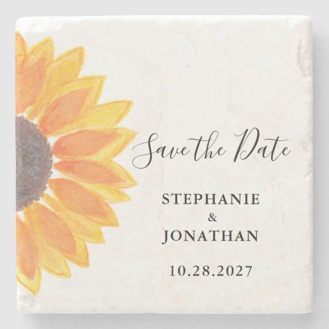 Sunflower Wedding Save The Date Stone Coaster (Front)