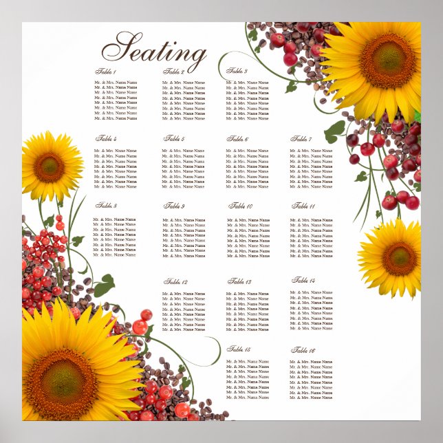 Sunflower Wedding Seating Chart | 35 X 35in. Size (Front)
