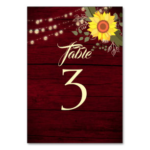 Sunflower Wedding Table Number