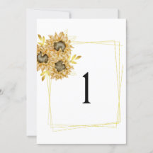 Sunflower wedding table number Flat Card