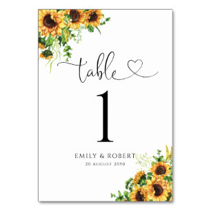 Sunflower Wedding Table Numbers