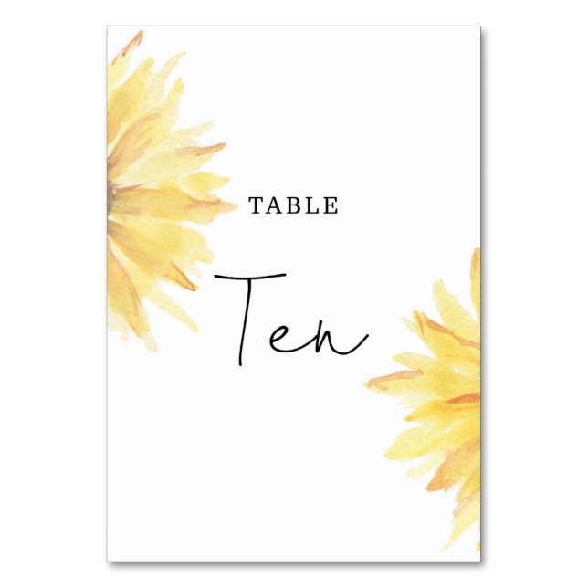 Sunflower wedding Ten table number (Front)