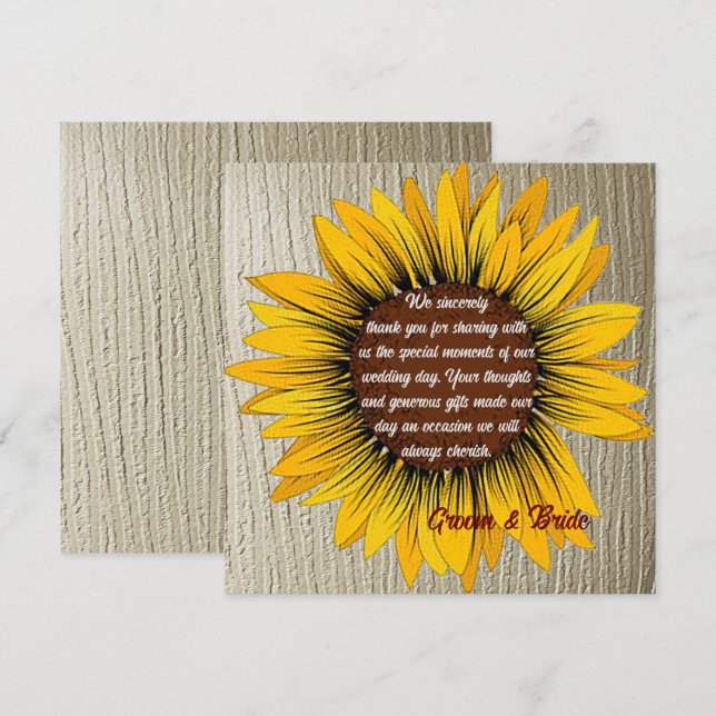 Sunflower Wedding Thank You Card (Front/Back)