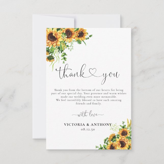Sunflower Wedding Thank You Card (Front)