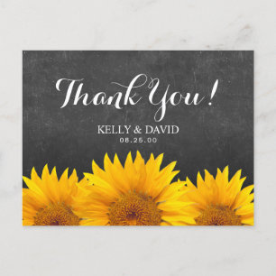 Sunflower Wedding Thank You Chalkboard Postcard