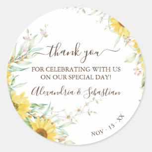 Sunflower Wedding Thank You Classic Round Sticker