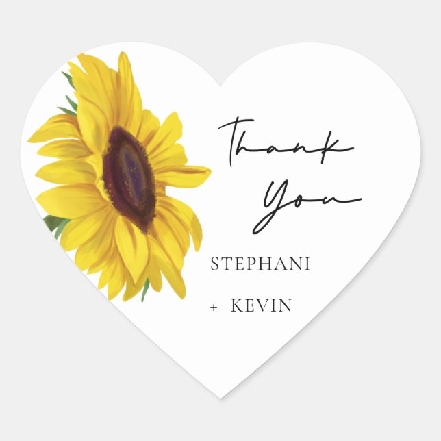 Sunflower Wedding Thank You Heart Sticker (Front)