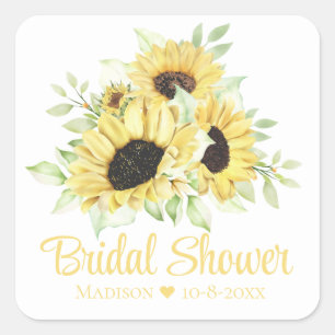 Sunflower Wedding Watercolor Floral Bridal Shower Square Sticker