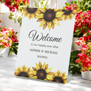 Sunflower Wedding Welcome Yellow Floral  Pedestal Sign