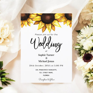 Sunflower Wedding White Yellow Floral Invitation