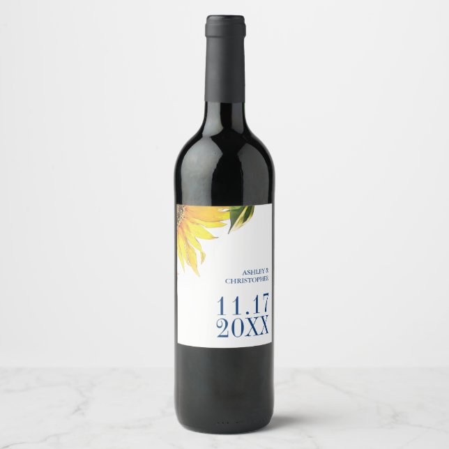 Sunflower Wedding Wine Label Personalised (Front)
