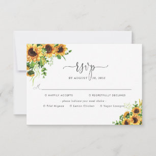 Sunflower Wedding With Meal Choice RSVP Card