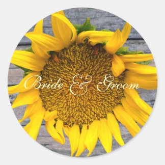 Sunflower Wedding  with post wood 1 Classic Round Sticker