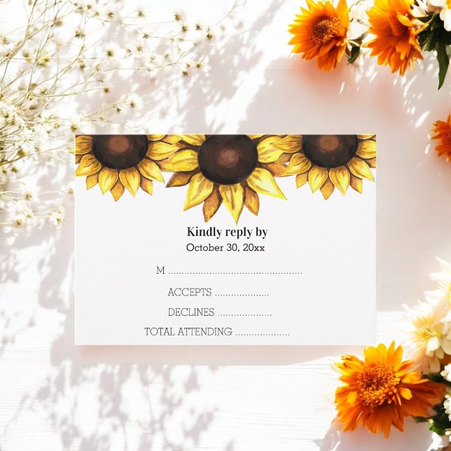 Sunflower Wedding Yellow White Floral RSVP Card (Creator Uploaded)