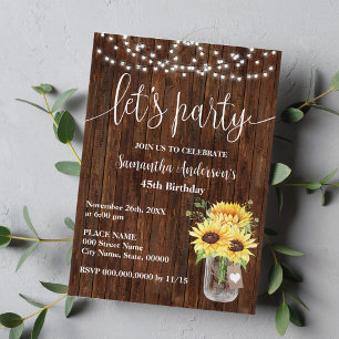 Sunflower Western Let's Party Birthday Invitation