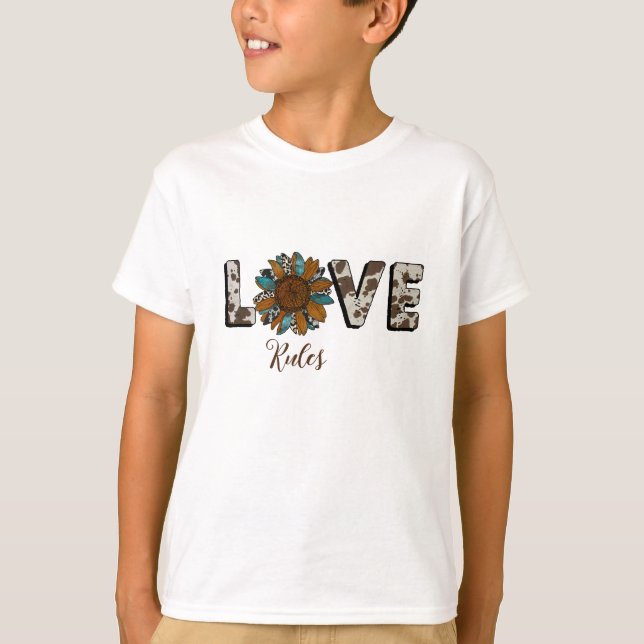 Sunflower Western Love Boho Summer Animal Print T-Shirt (Front)