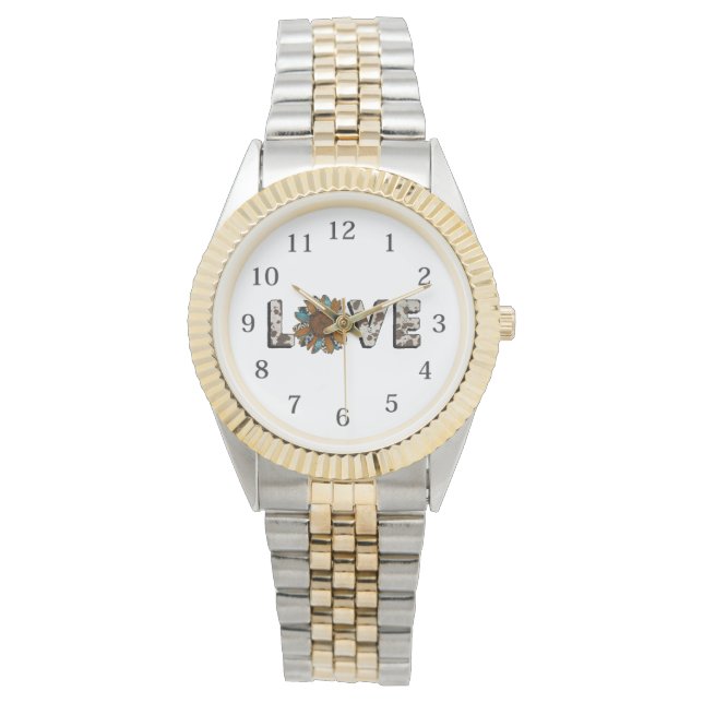 Sunflower Western Love Boho Summer Animal Print Watch (Front)
