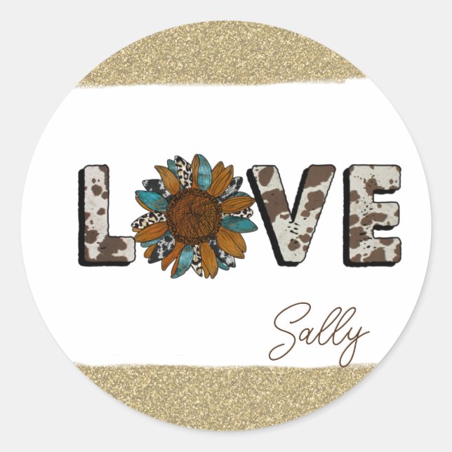 Sunflower Western Love Boho Summer Classic Round Sticker (Front)