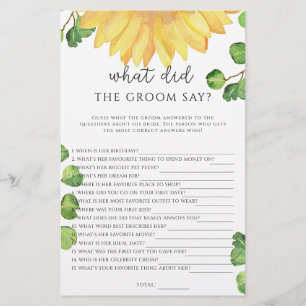Sunflower What did the groom say bridal game