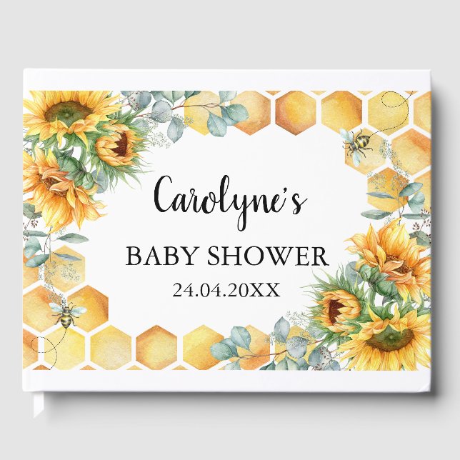 Sunflower What Will Baby Bee Baby Shower Guest Book (Front)