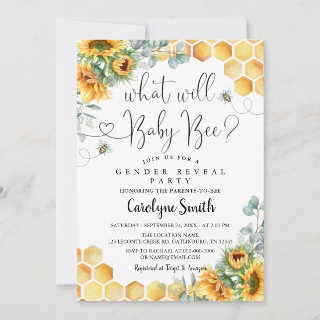 Sunflower What Will Baby Bee Baby Shower Invitation (Front)