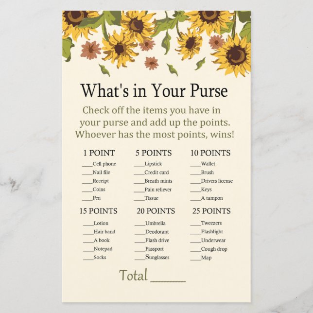 Sunflower What's in your purse game (Front)