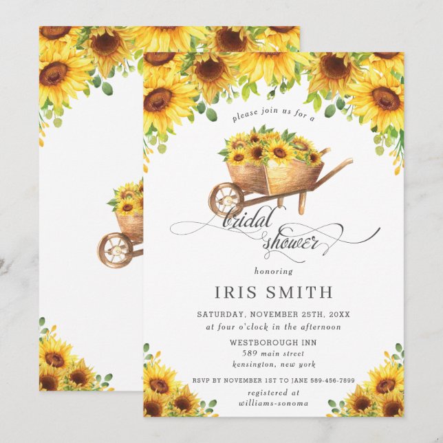 Sunflower Wheelbarrow Country Bridal Shower Invitation (Front/Back)
