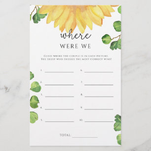 Sunflower Where were we bridal shower game