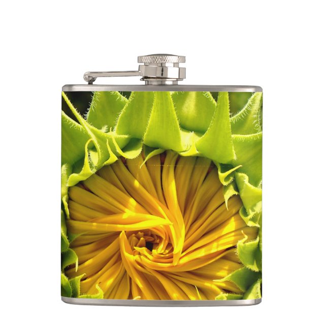 Sunflower whirl hip flask (Front)