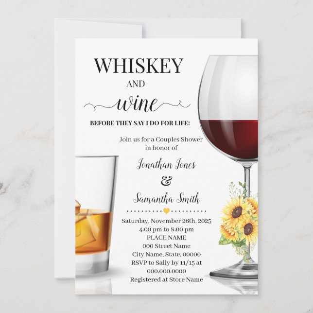 Sunflower whiskey and wine before I do shower Invitation (Front)