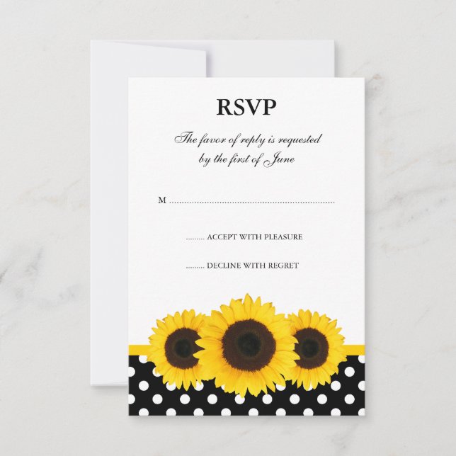 Sunflower White and Black Polka Dot Response Card (Front)