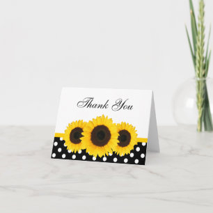 Sunflower White and Black Polka Dot Thank You Card