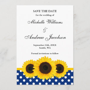 Sunflower White and Blue Polka Dot Save the Date