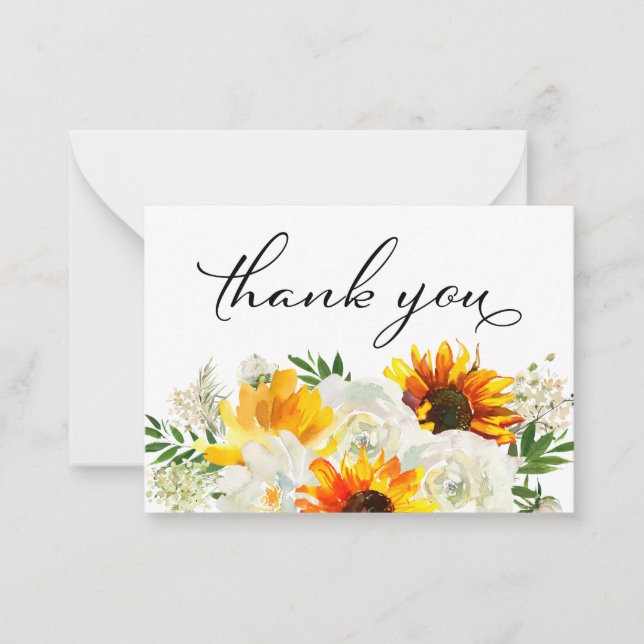 Sunflower & White Floral White 2B Small Thank You Card (Front)