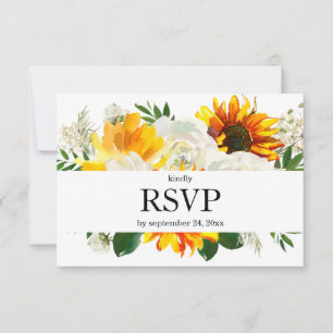 Sunflower & White Floral with Meal Option Wedding RSVP Card