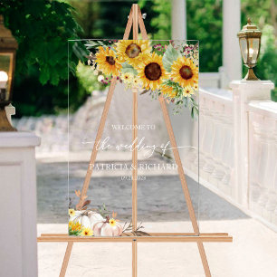 Sunflower White Pumpkin Fall Wedding Welcome Acrylic Sign