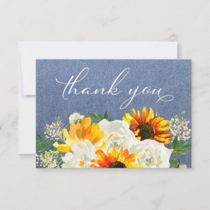 Sunflower & White Rose Floral 2 Jean Thank You Card
