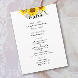 Sunflower white rose rustic wedding menu