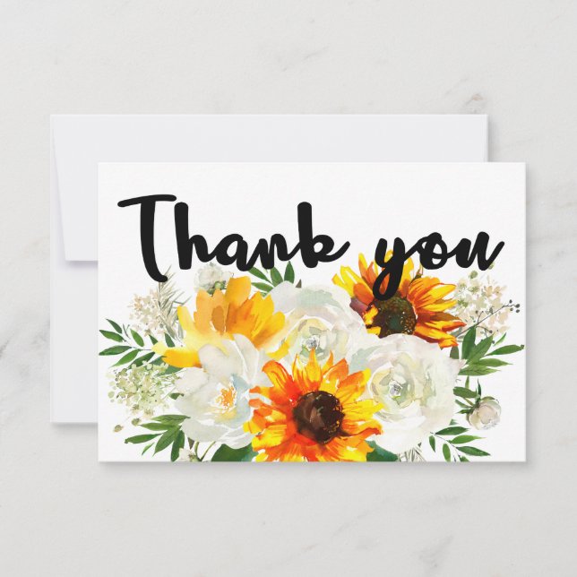 Sunflower & White Rose Thank You Card (Front)