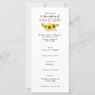 Sunflower white rose watercolor wedding Flat Card