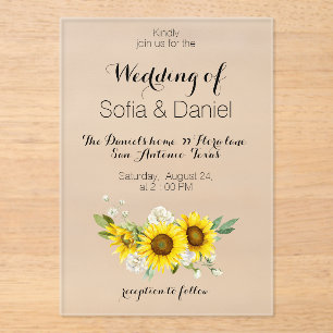 Sunflower white rose wedding Acrylic Invitation