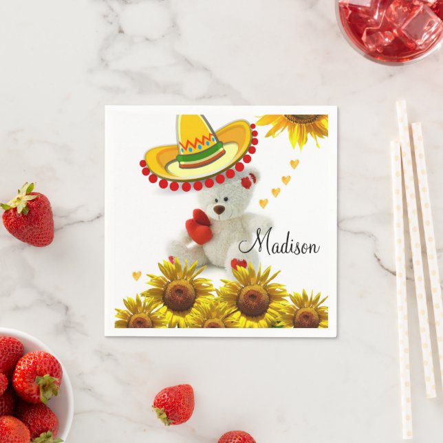 Sunflower White Teddy Bear Dentist Paper Napkins (Insitu)