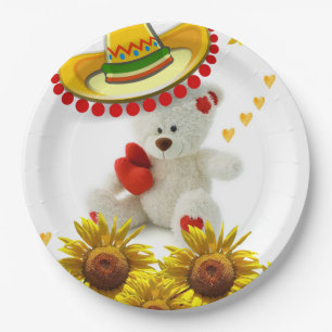 Sunflower White Teddy Bear Paper Plates