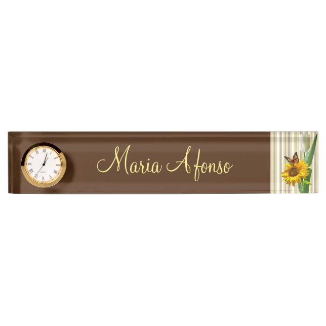 Sunflower White Tulip Butterfly Desk Nameplate (Front)
