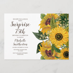 Sunflower White Yellow Surprise 75th Birthday Invitation